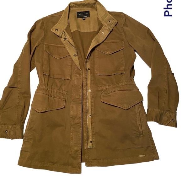 Lucky Brand military jacket olive green adjustable tie waist like new Small - Picture 6 of 9